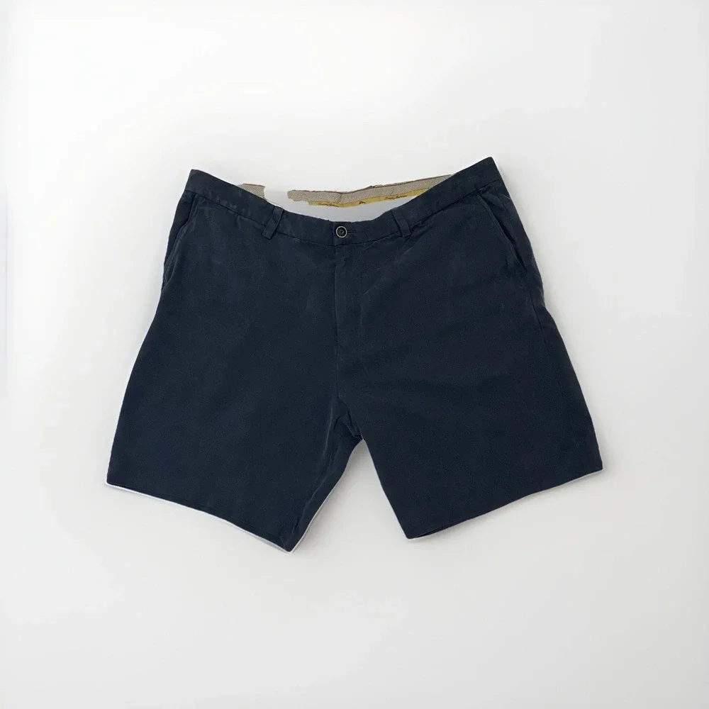 Tommy Bahama Men's blue Solid Silk Chino Shorts Flat Front Button Dry Clean